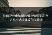 蘑菇视频电脑版的缓存管理别乱点：这几个选项建议你先看清
