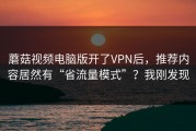 蘑菇视频电脑版开了VPN后，推荐内容居然有“省流量模式”？我刚发现