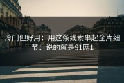 冷门但好用：用这条线索串起全片细节：说的就是91网1