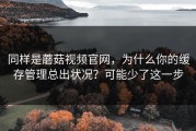 同样是蘑菇视频官网，为什么你的缓存管理总出状况？可能少了这一步