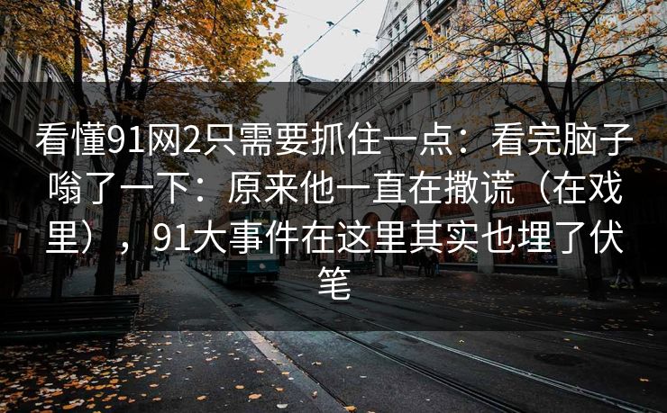看懂91网2只需要抓住一点：看完脑子嗡了一下：原来他一直在撒谎（在戏里），91大事件在这里其实也埋了伏笔